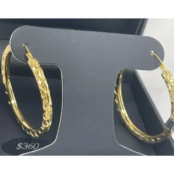 14K Gold Over Resin Hoop Diamond Cut Earrings Style Stunning Trendy Fashion NEW